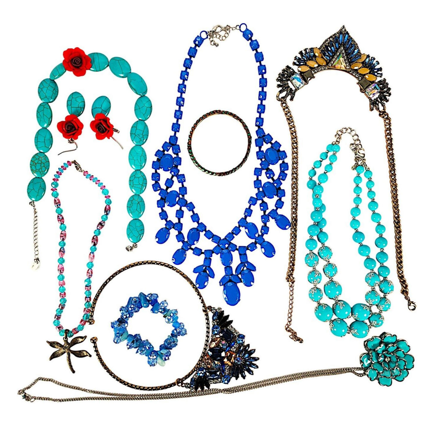 Mixed Lot Of 9 Vintage  Modern Necklaces  Bracelets Multicolor Tone 1 Lb 1 Oz